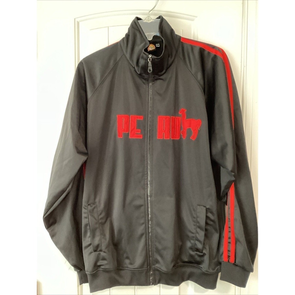 Peru Workout Jacket Men Size L Warm Up Full Zip Cuy Arts Black Red